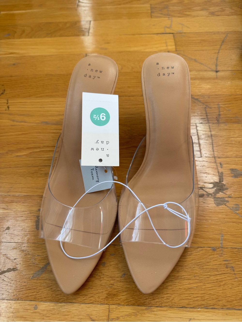 a new day Nude Pointed Clear Strap Slide Mules